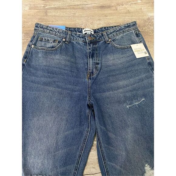 Abound Distressed High Rise Mom Jeans Denim Ankle Crop Women’s Sz 32 - Picture 2 of 7